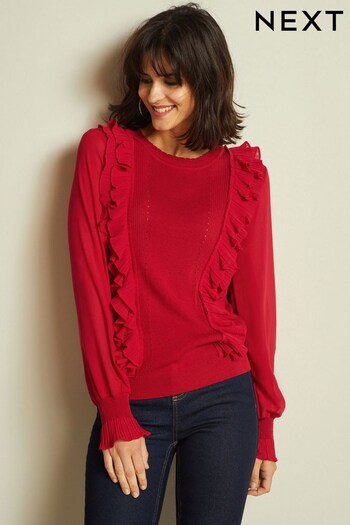 Red Woven Sleeve Ruffle Layer Jumper (975170) | £38