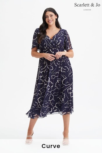 Scarlett & Jo Blue Victoria Angel Sleeve Mesh Midi long Dress (975225) | £85