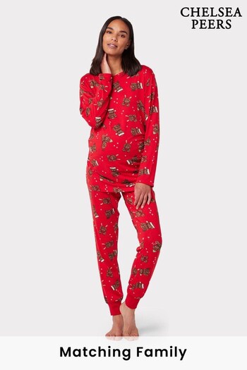 Chelsea Peers Red Maternity Recycled Fibre Red Christmas Cockapoo Print Long Pyjama Set (975314) | £38