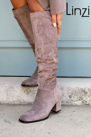 Linzi Brown Margot Faux Suede Square Toe Block Heel Knee High Boots (975338) | £55