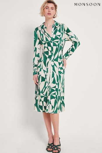 Monsoon Green Print fort Shirt Dress (975349) | £75