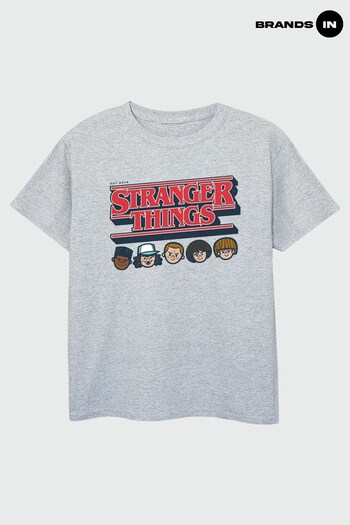 Brands In Grey Unisex Kids Stranger Things Caricature Logo Heather T-Shirt by Brands In (975452) | £17