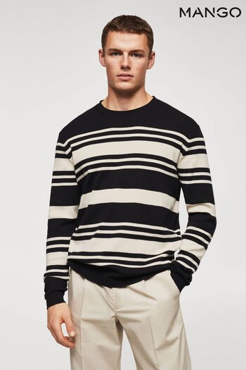 Mango Black Striped Cotton Sweater (975619) | £50