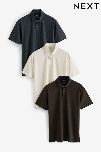 White/Navy/Black Gold Geos Regular Fit Short Sleeve Jersey Polo Shirts 3 Pack (975725) | £48