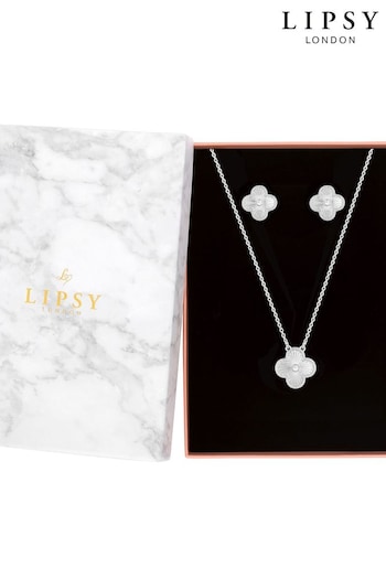 Lipsy Jewellery Silver Floral Clover Set - Gift Boxed (975827) | £25