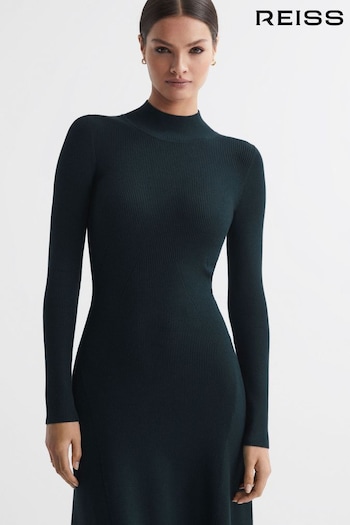 Reiss Teal Chrissy Petite Knitted Bodycon Midi Dress (975872) | £178
