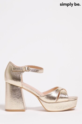 Simply Be Gold Cross Front Platform Sandals In Wide Fit (976153) | £35
