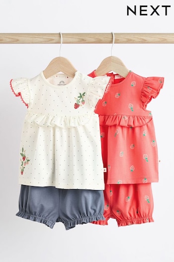 Red/ Navy/ White Strawberry 4 Piece Baby T-Shirts & Shorts Set (976339) | £22 - £24