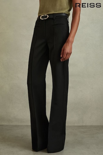 Reiss Black Claude High Rise Flared Trousers (976602) | £150