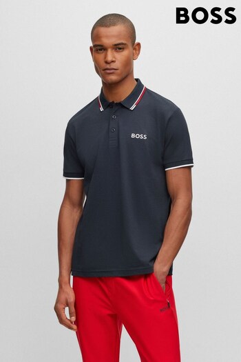BOSS Dark Blue/Red Detailing BOSS Paddy Pro Contrast Detailing Tipped Polo panelled Shirt (977377) | £99