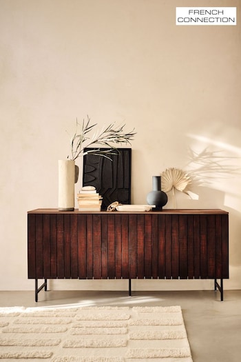 French Connection Slatted Mango Wood and Concrete Effect Top Large Sedona Sideboard (977578) | £999