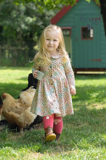 Frugi Outmeal Organic Cotton Floral Print Long Sleeve Collared Dress (977638) | £32 - £34