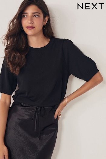 Black Round Neck Short Sleeve Knitted Top (977754) | £16