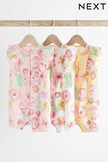 Pink Yellow Floral Baby Rompers 3 Pack (978515) | £16 - £20