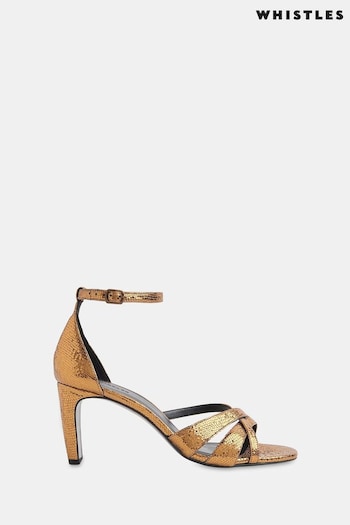 Whistles Gold Hailey Strappy Heeled Authentic Sandals (979237) | £179