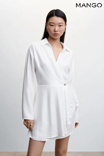Mango Button Wrap White Dress (979259) | £50