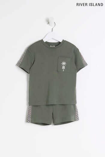 River Island Green Boys Taped T-Shirt Shorts Set (979462) | £22