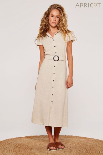 Apricot Cream Vintage Tortoiseshell Button Dress with a Touch of Linen (979508) | £35