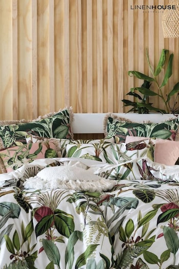 Linen House Set of 2 Green Wonderplant Botanical Leaf Pillowcases (979536) | £16