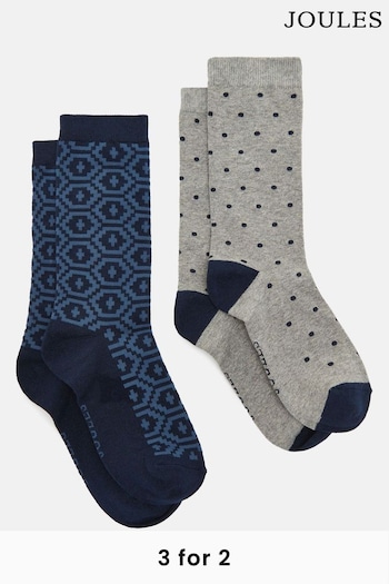 Joules Men's Kingsbury Navy/Grey 2 Pack Socks (size 7-12) (979559) | £9.95