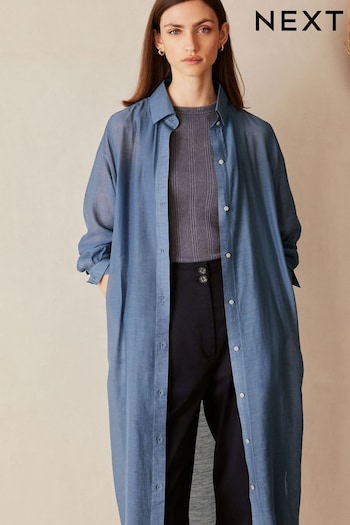Blue TENCEL™ Blend Shirt Dress with Linen (979565) | £40
