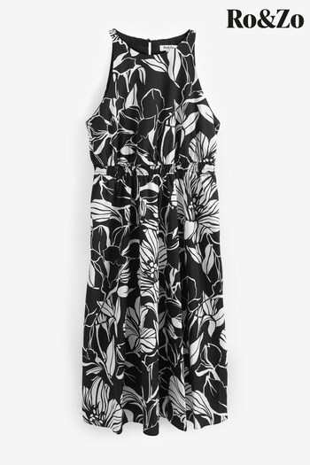 Ro&Zo Petite Floral Printed Cotton Black Dress (979665) | £109