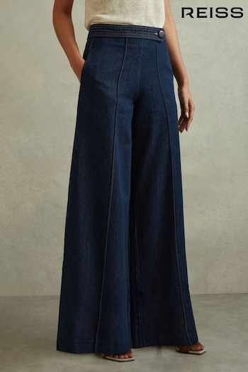 Reiss Dark Blue Lianna Belted Wide Leg Jeans side (980196) | £178