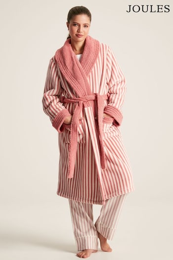 Joules Matilda Pink Fleece Lined Striped Dressing Gown with Hood (980467) | £69.95