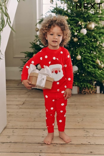 Red/Cream Spot Santa 100% Cotton Christmas Snuggle Pyjamas (9mths-16yrs) (980485) | £13 - £18