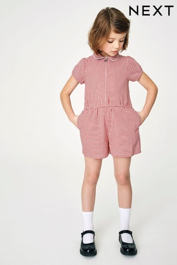 Red Cotton Rich Gingham School Playsuit (3-14yrs) (980521) | £9 - £15