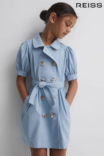 Reiss Blue Naomi Junior Puff Sleeve Belted Dress (980626) | £68