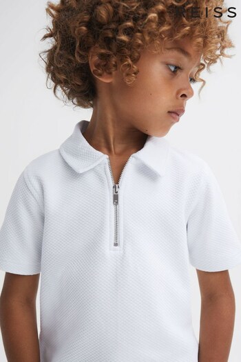 Reiss White Creed Senior Textured Half-Zip Accessories Polo Shirt (980953) | £30