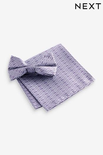 Lilac Purple Jacquard Bow Tie And Pocket Square Set (981100) | £16