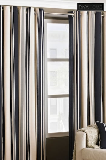 Riva Home Black Broadway Striped Eyelet Curtains (981201) | £30 - £72