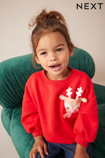 Red Reindeer Christmas Sweatshirt (3mths-7yrs) (981241) | £10 - £12