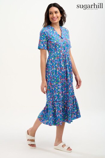 Sugarhill Brighton Blue Rainbow Floral Heather Jersey Dress (981245) | £65