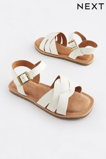 White Standard Fit (F) Leather Woven Sandals (981285) | £21 - £28