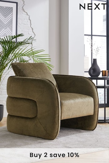 Plush Chenille Moss Green Kendra Curved Accent Chair (981576) | £375