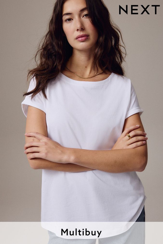 White Round Neck Cap Sleeve T-Shirt (981678) | £7.50