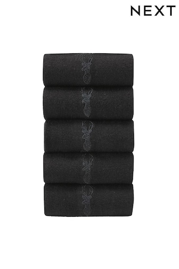Black Stag 5 Pack Embroidered Stag Socks (981784) | £13