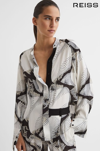 Reiss Black/White Becci Abstract Print Co-Ord Blouse (981855) | £158