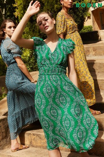 Boden Green Gathered Waist Midi Dress (981873) | £140