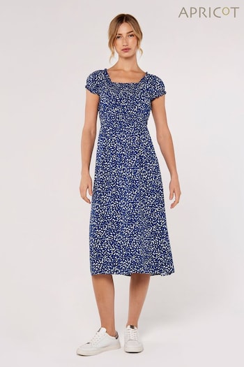 Apricot Blue Brush Dot Milkmaid Midi Dress (981896) | £35