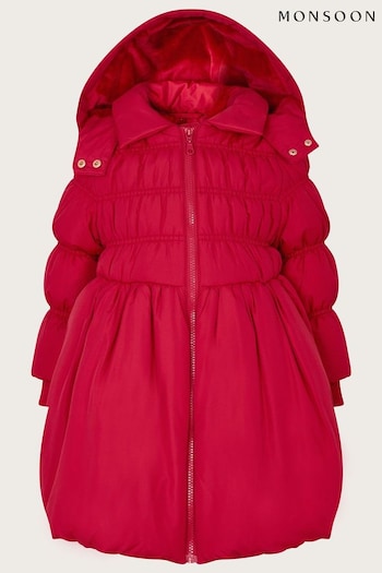 Monsoon Red Shirred Puffball Padded Coat (981952) | £59 - £69