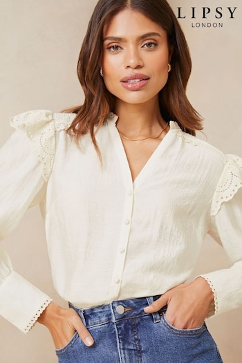 Lipsy White Broderie Ruffle Detail Blouse (982003) | £38