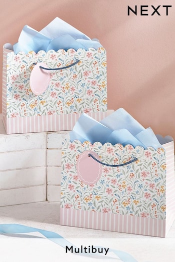 Set of 2 Pink Ditsy Floral Small Gift Bags (982138) | £3.50