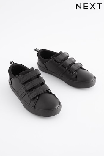 Black Wide Fit (G) School Leather Triple Strap Shoes (982172) | £22 - £28