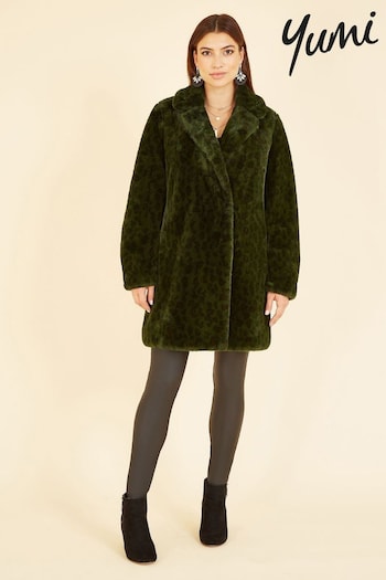 Yumi Green Luxe Leopard Print Faux Fur Coat (982184) | £80