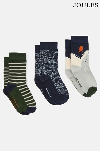 Joules Boys' Neat Feet Green/Navy 3 Pack Socks (982192) | £12.95