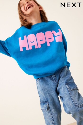 Blue Happy Oversized Slogan Long Sleeve Sweatshirt (3-16yrs) (982382) | £14 - £19